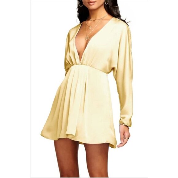 Ramy Brook Dresses & Skirts - Ramy Brook “Tanya” V-Neck Satin Charmeuse Mini Dress in Yellow – Size 10 NWT!